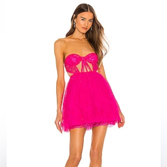 For Love & Lemons Rosario BarbieCore Hot Pink Mini Bustier Dress Women’s Size XS - Picture 2 of 11